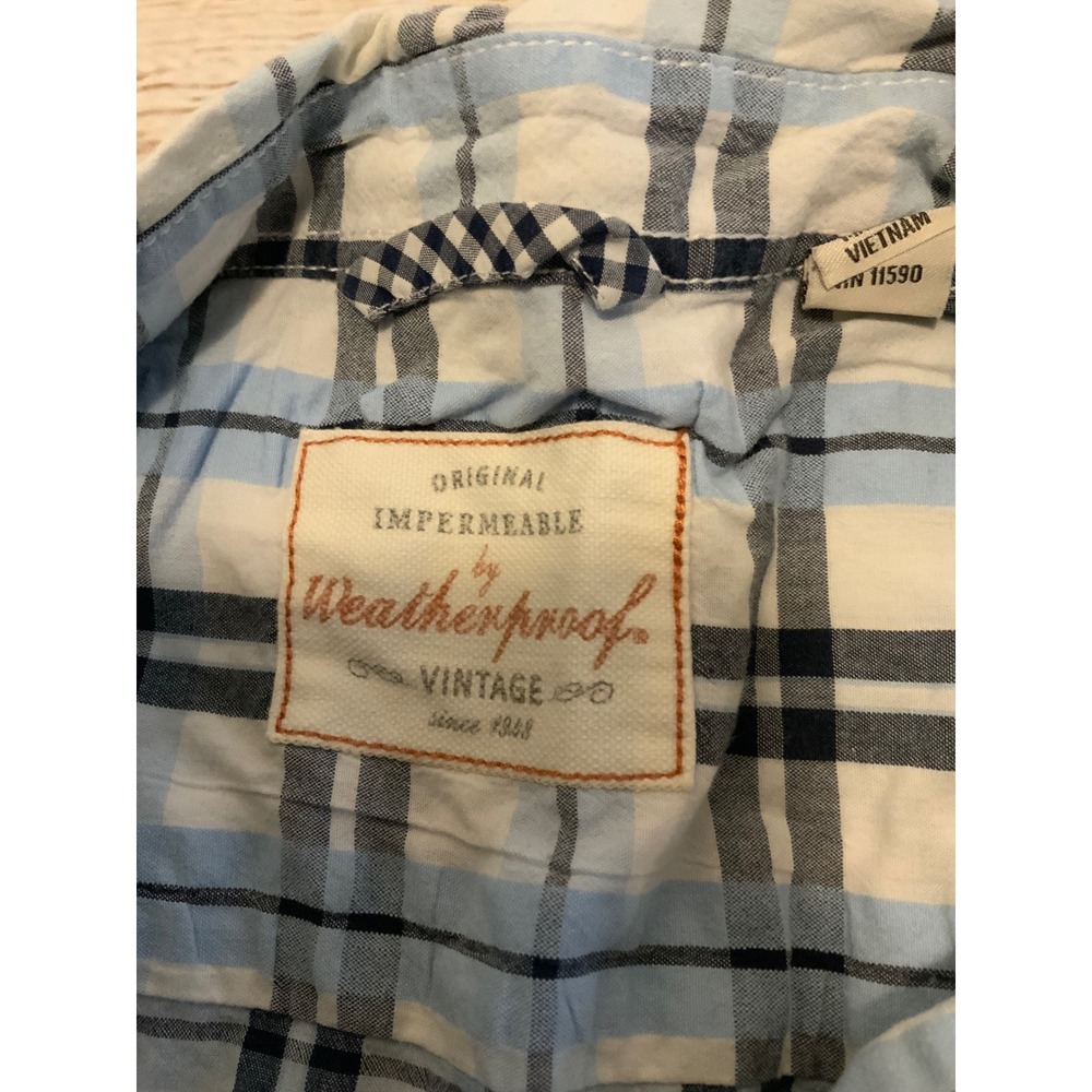 Weatherproof Vintage Mens Large Blue Plaid Short Sleeve Button Down Shirt Pocket - Picture 2 of 3